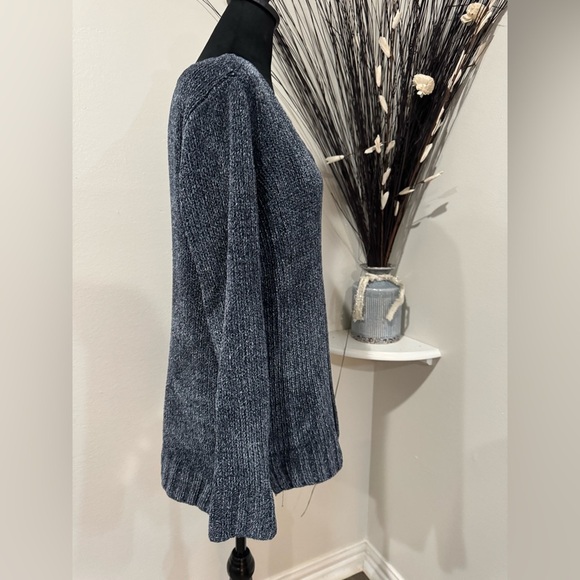 Orvis Chenille oversized V-neck Pull over blue/gray Sweater Size Small - Picture 5 of 9